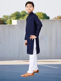 Stylish Navy Blue Cotton Kurta Sets For Boys-thumb1