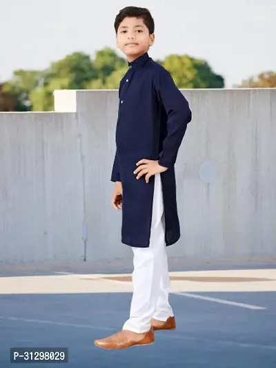 Stylish Navy Blue Cotton Kurta Sets For Boys-thumb2