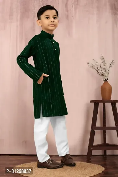 Stylish Green Cotton Kurta Sets For Boys-thumb2