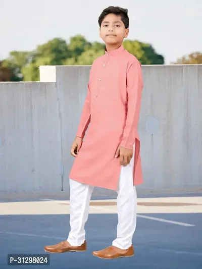 Stylish Peach Cotton Kurta Sets For Boys-thumb2