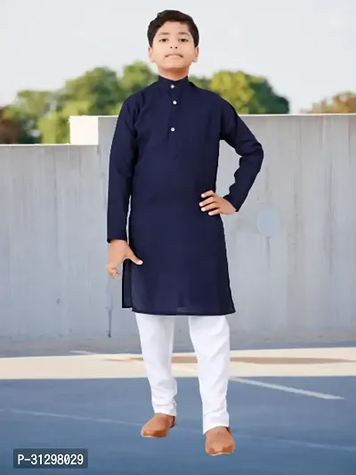 Stylish Navy Blue Cotton Kurta Sets For Boys