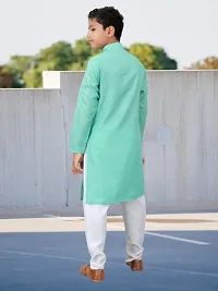 Stylish Turquoise Cotton Kurta Sets For Boys-thumb3