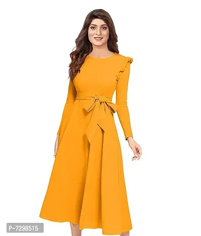 Stylish Solid Yellow Full Sleeve Gowns For Women