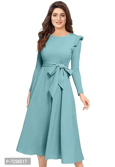 Stylish Solid Turquoise Full Sleeve Gowns For Women