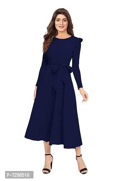 Stylish Solid Navy Blue Full Sleeve Gowns For Women