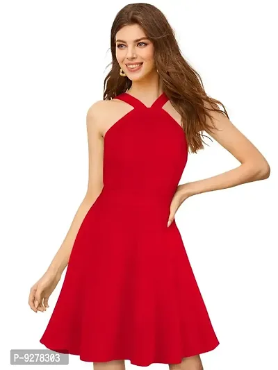 Elegant Polyester Spandex Solid Designer Dress For Women-thumb0