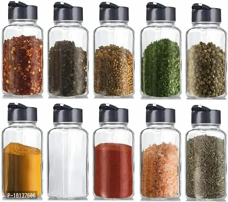 Spice Jar Glass Container for Storage Salt  Pepper, Square Kitchen Storage Glass Jar for Oregano and Chilly Flakes Dispenser with Lid (PACK 12)