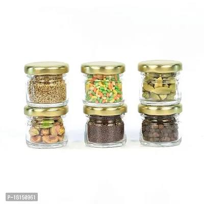 Very Small Glass Jar Coming with Metal Golden Color Air Tight and Rust Proof Cap Capacity 35 ml Pack of 6-thumb0