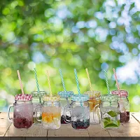 Glass Mason Jar With lid  Straw | Coco | Mason Jar with Lid and Re-Usable Straw Mugs for Juice | Mocktail | Shakes | Drinks with Handle -multi color-thumb4