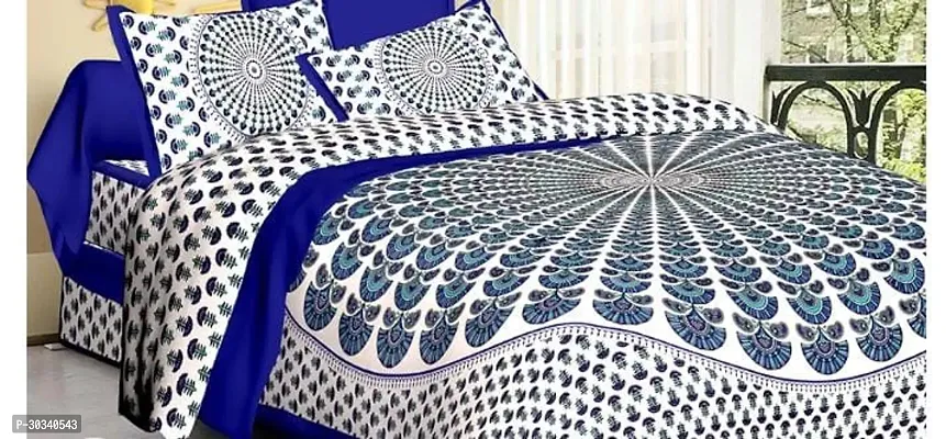 Comfortable Blue Cotton Queen 1 Bedsheet + 2 Pillowcovers-thumb0