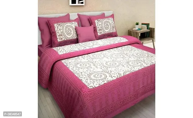 Comfortable Pink Cotton Queen 1 Bedsheet + 2 Pillowcovers-thumb0