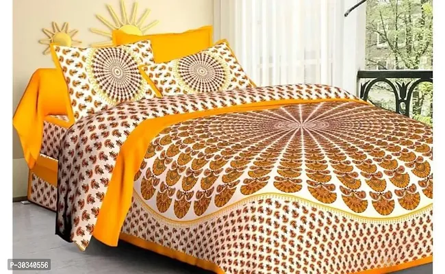 Comfortable Yellow Cotton Queen 1 Bedsheet + 2 Pillowcovers-thumb0