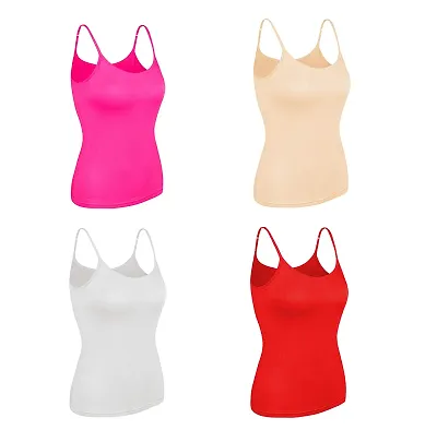 Neoteric Women's Adjustable Strap Slip Multicolour Camisole Top Inner wear - Pack of Four