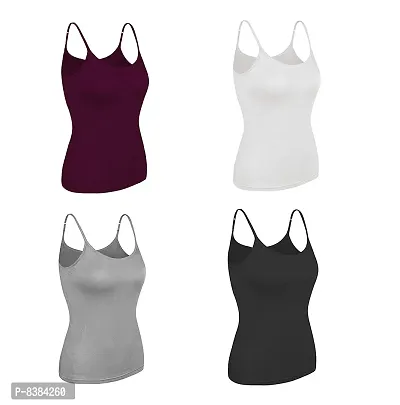 Neoteric Women's Adjustable Strap Slip Multicolour Camisole Top Inner wear - Pack of Four-thumb0