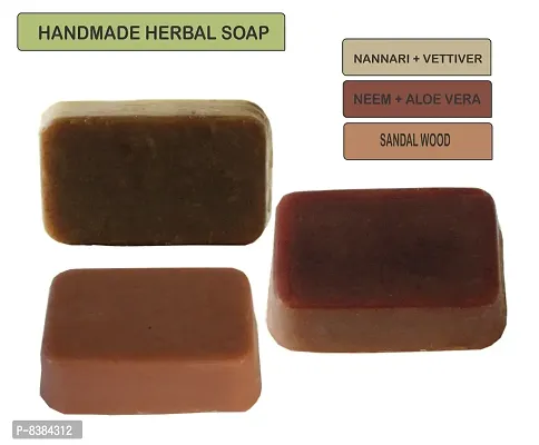 Neotea Handmade Herbal Soap Combo - Sandal, Nannari Vettiver, Neem Aloevera - 225 G (Pack Of 3)