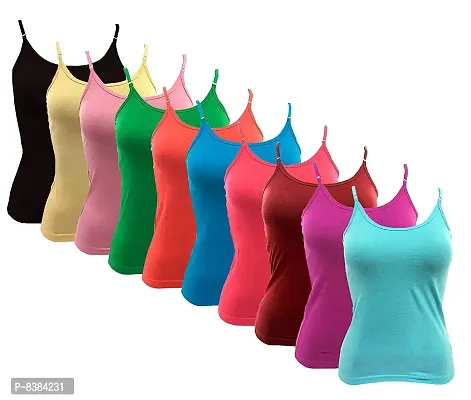 Neotea Womens Cotton Adjustable Strap Slip Inner-Wear Camisole Spaghetti Top (Pack of 10, 75 cm, Multicolor, Neo-Cami-Com-101)-thumb0