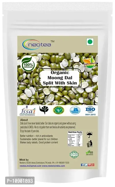 Neotea Organic Green Gram Split with Skin, Moong Dal, 500 gm