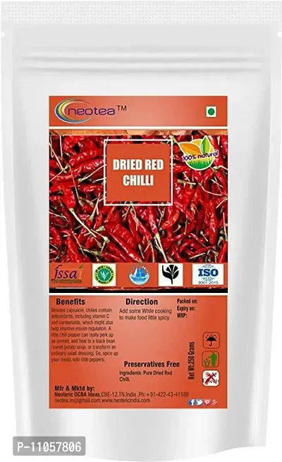 Neotea Hot Dried Red Chilli - Premium Guntur Sannam Chilli- Whole Spices 250gm