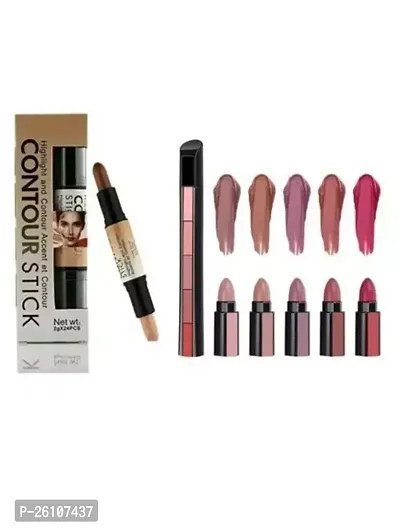 Hipbrat Nude Edition Matte Mini Lipstick Set Of 5 Pieces And In 1 Contour Stick