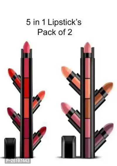 5 In 1 Long Lasting Nude And Red Edition Lipstick- Pack Of 2-thumb0