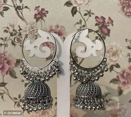 Silver Alloy Agate Jhumkas Earrings For Women