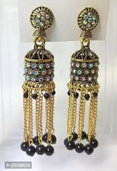 Black Alloy Beads Jhumkas Earrings For Women-thumb0