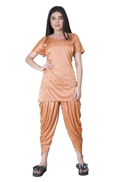 Queen Satin Patiala Night Suit for women