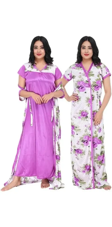 Women Floral 2 N 1 Bridal Night Gown With Robe