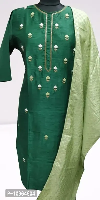 Reliable Green Self Design Cotton Kurta with Dupatta Set For Women-thumb0