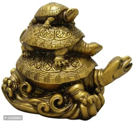 Vaastu Art Vaastu Fengshui Collection Three Tired Tortoise Family Decorative Showpiece - 9 Cm (Polyresin, Gold)-thumb0