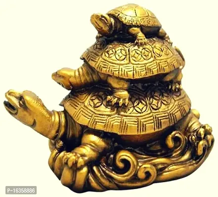 Vaastu Art Vaastu Fengshui Three Tiered Tortoises For Health Wealth And Luck For Wealth, Prosperity And Success Decorative Showpiece - 10 Cm (Polyresin, Brown, Multicolor)