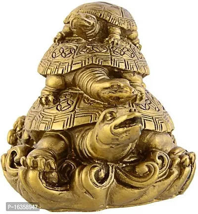 Vaastu Art Vaastu Fengshui Collections Tortoise Feng-Shui Turtle For Good Luck, Wealth , Decorative Showpiece - 10 Cm (Polyresin, Gold)