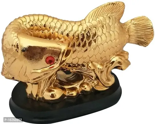 Vaastu Art Vaastu Fengshui Golden Wealth Inviting Band Arowana Fish For Fortune Decorative Showpiece - 6.5 Cm (Polyresin, Gold)