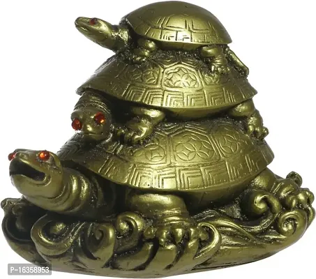 Vaastu Art Vaastu Fengshui Three Tiered Tortoises For Longevity Decorative Showpiece - 8 Cm (Polyresin, Copper Color)