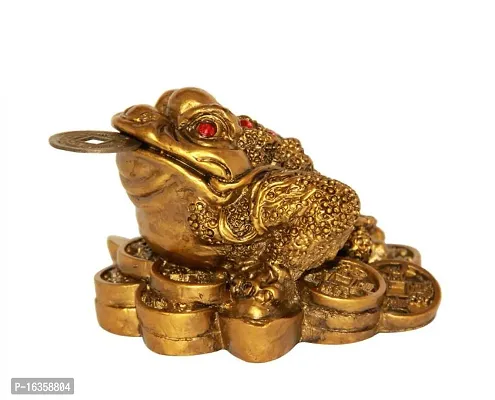 Vaastu Art / Vaastu / Feng Shui / Three Legged Frog With Coin For Good Luck Health Wealth Prosperity And Happiness Decorative Showpiece - 5 Cm (Polyresin, Brown)