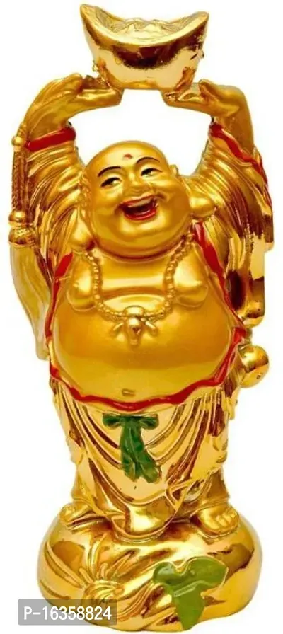 Vaastu Art Fengshui Vaastu Collection Standing Laughing Buddha Decorative Showpiece - 12 Cm (Polyresin, Golden, Multicolor)