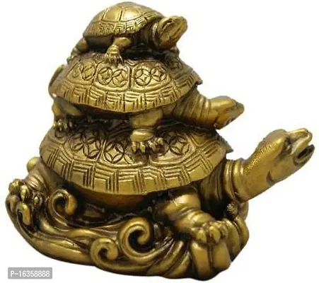 Vaastu Art Vaastu Fengshui Three Tiered Tortoises For Health Wealth And Luck Decorative Showpiece - Decorative Showpiece - 8 Cm (Polyresin, Gold)-thumb0