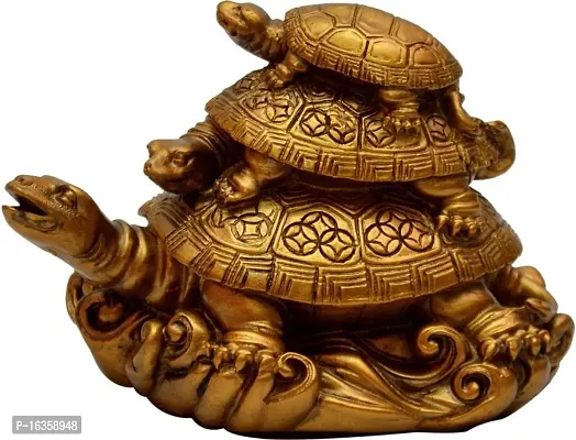 Vaastu Art Vaastu / Feng Shui / Three Tiered Tortoises 3 Turtle Decorative Showpiece - 10 Cm (Polyresin, Gold)