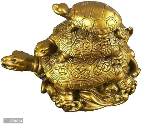 Vaastu Art Vaastu Fengshui Triple Tortoise For Health And Wealth Decorative Showpiece - 9 Cm (Polyresin, Gold)