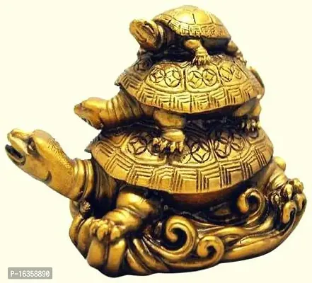 Vaastu Art Vaastu Fengshui 3 Tortoise Family For Family Protection Decorative Showpiece - 12 Cm (Polyresin, Gold)