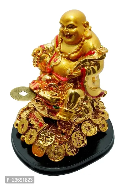 Laughing Buddha Sitting On Money Frog For Happiness, Wealth And Goodluck Decorative Showpiece