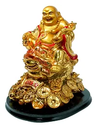 Laughing Buddha Sitting On Money Frog For Happiness, Wealth And Goodluck Decorative Showpiece-thumb2