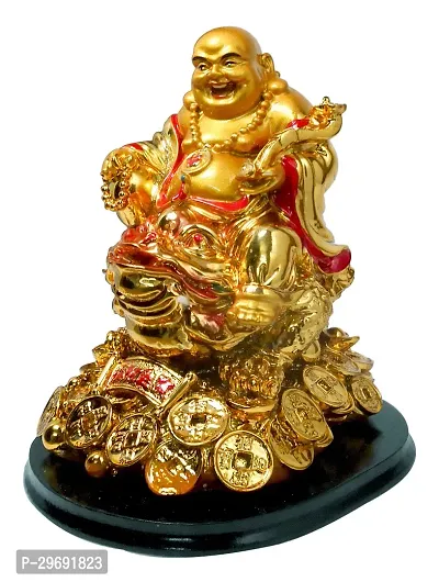 Laughing Buddha Sitting On Money Frog For Happiness, Wealth And Goodluck Decorative Showpiece-thumb3