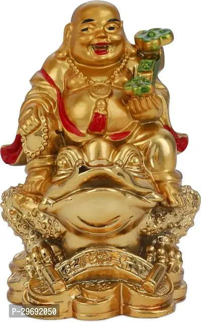 Small Laughing Buddha Sitting On Money Frog For Happiness, Wealth  Goodluck  Decorative Showpiece-thumb0