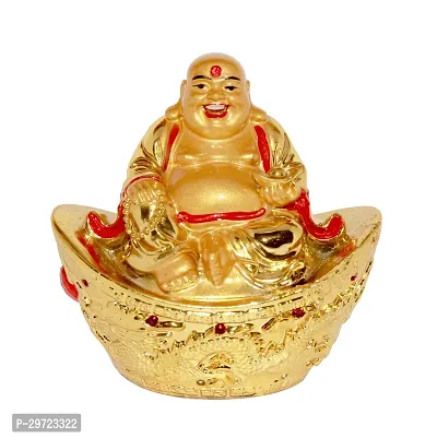 Laughing Buddha Sitting On Money Ingot For Health , Wealth And Good Luck Decorative Showpiece - 10.5 cm-thumb0