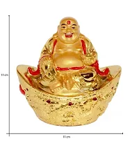 Laughing Buddha Sitting On Money Ingot For Health , Wealth And Good Luck Decorative Showpiece - 10.5 cm-thumb2