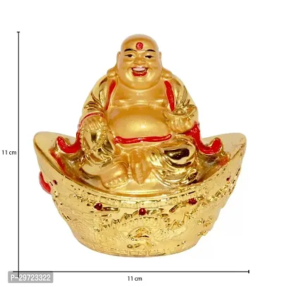 Laughing Buddha Sitting On Money Ingot For Health , Wealth And Good Luck Decorative Showpiece - 10.5 cm-thumb3