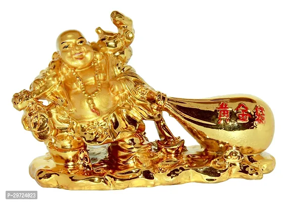 Laughing Buddha with Money Ingot for Health , Wealth and Good Luck Decorative Showpiece - 11 Cm-thumb0