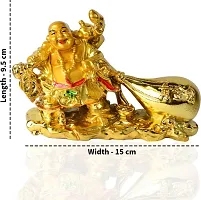 Laughing Buddha with Money Ingot for Health , Wealth and Good Luck Decorative Showpiece - 11 Cm-thumb1