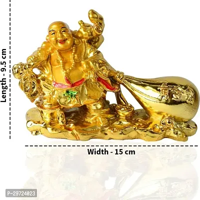 Laughing Buddha with Money Ingot for Health , Wealth and Good Luck Decorative Showpiece - 11 Cm-thumb2